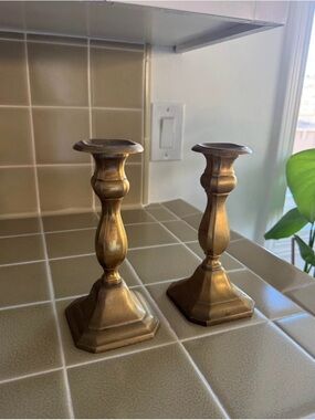 Brass Finish Candle Holders - Pair